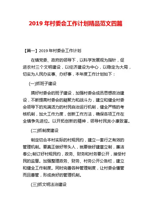 2019年村委会工作计划精品范文四篇