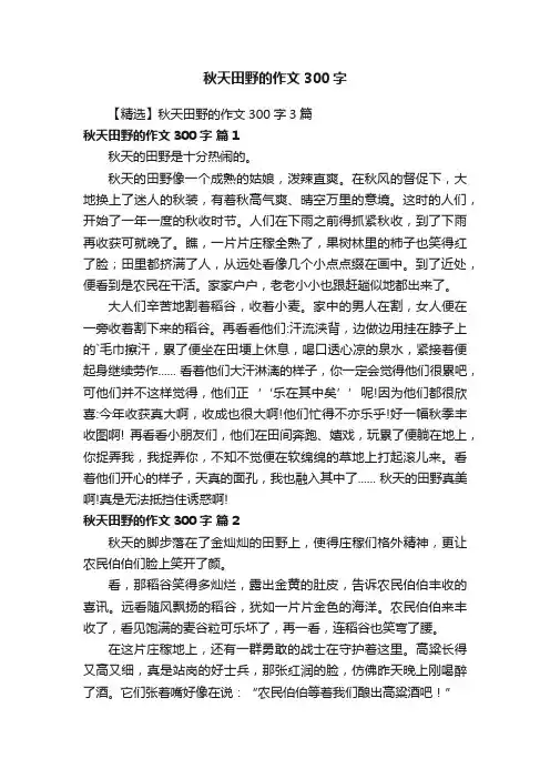 【精选】秋天田野的作文300字3篇