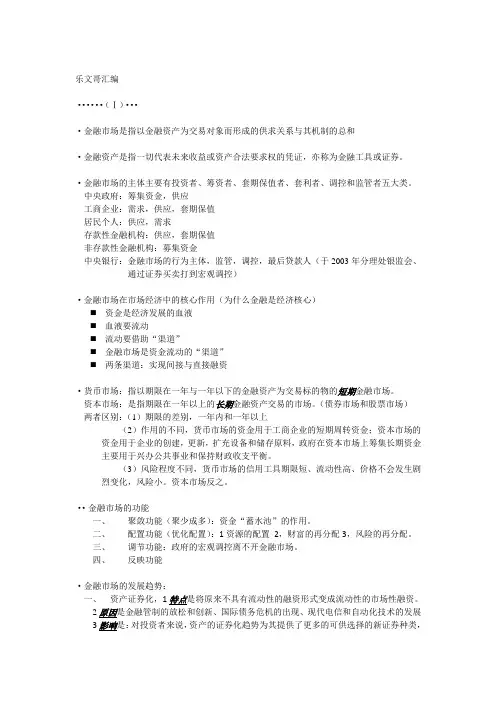 金融市场学知识点