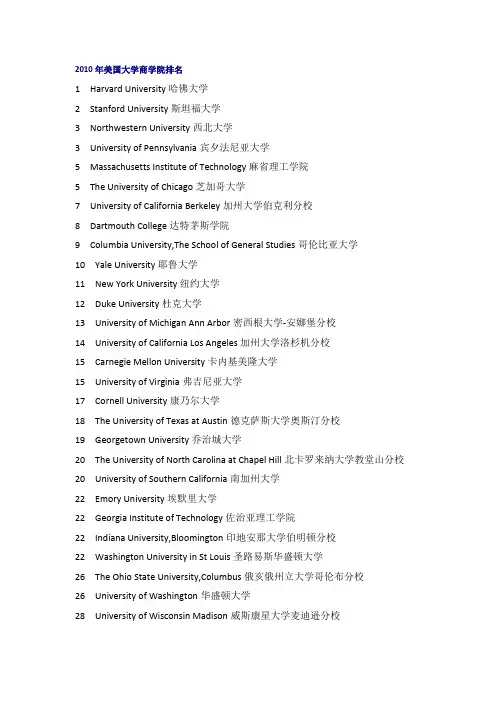 2010年美国大学商学院排名