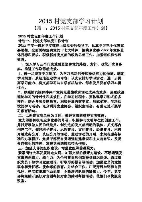 工作计划之2015村党支部学习计划