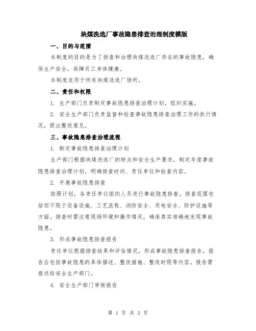 块煤洗选厂事故隐患排查治理制度模版
