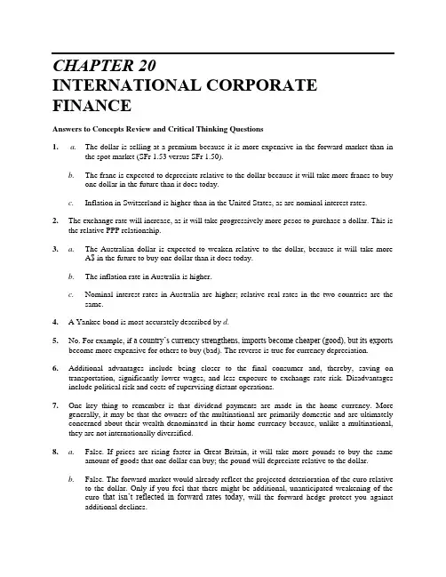 英文版罗斯公司理财习题答案Chap020.doc