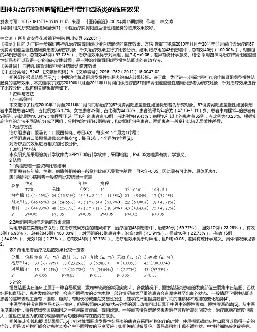 四神丸治疗87例脾肾阳虚型慢性结肠炎的临床效果