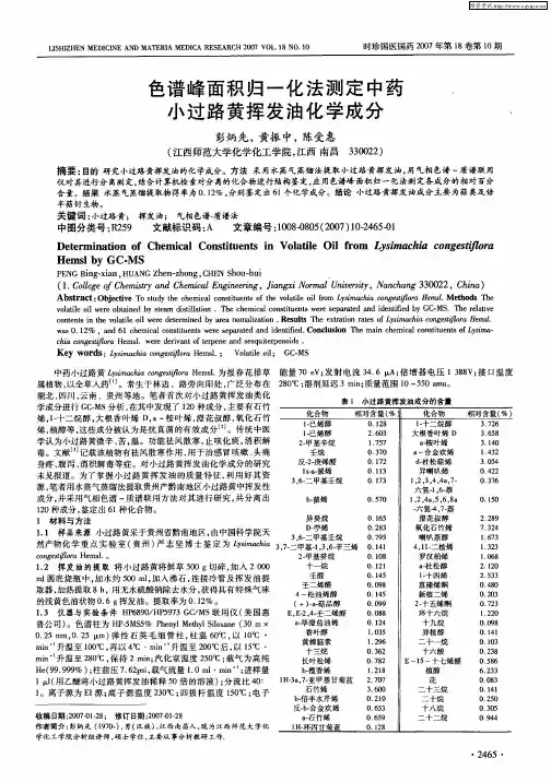 色谱峰面积归一化法测定中药小过路黄挥发油化学成分