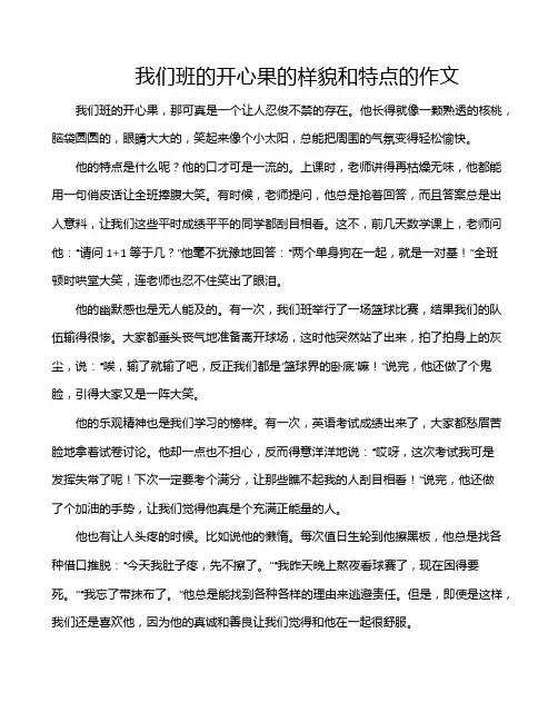 我们班的开心果的样貌和特点的作文