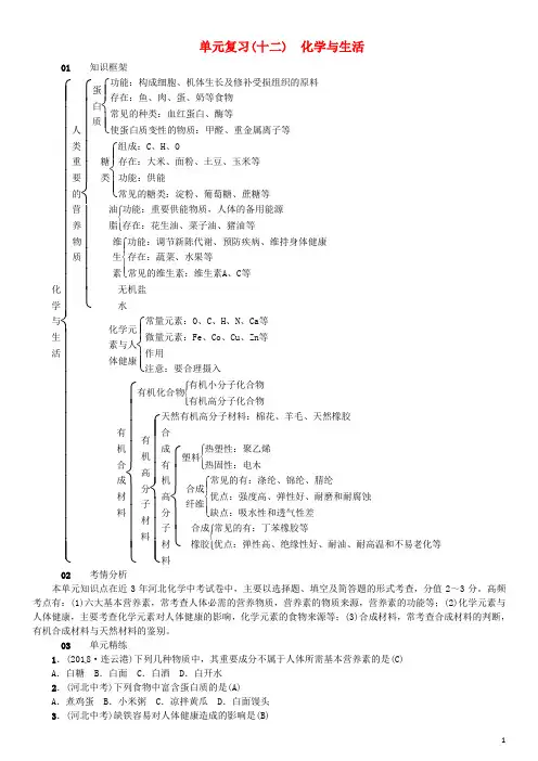 2018年秋九年级化学下册第十二单元化学与生活单元复习十二习题新版新人教版