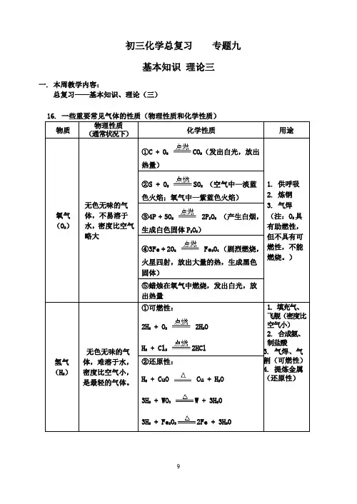 初三化学总复习 基本知识 理论三