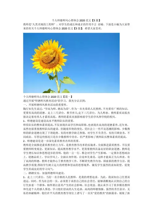 个人师德师风心得体会2020范文【5篇】