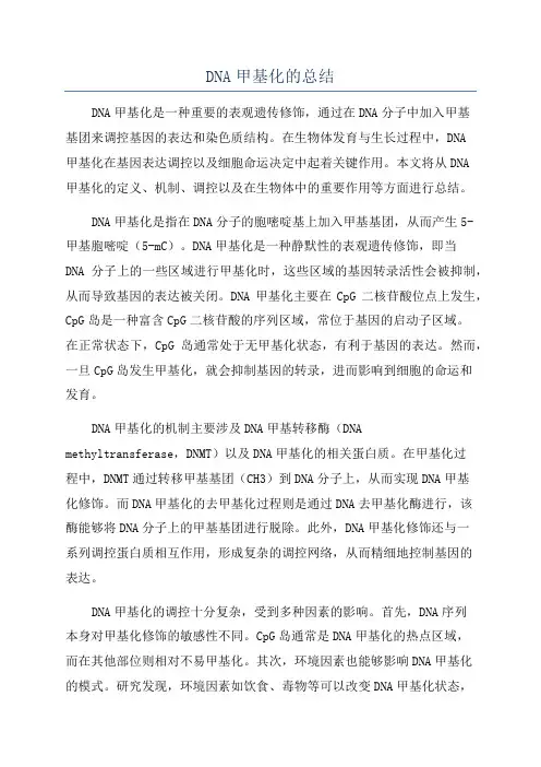 DNA甲基化的总结