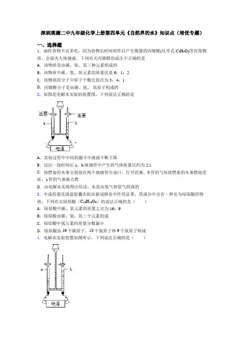 深圳观澜二中九年级化学上册第四单元《自然界的水》知识点(培优专题)