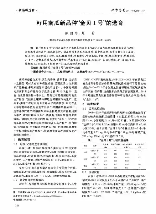 籽用南瓜新品种“金贝1号”的选育