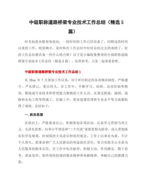 中级职称道路桥梁专业技术工作总结(5篇)
