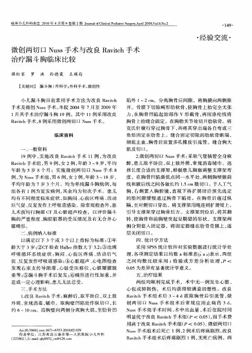 微创两切口Nuss手术与改良Ravitch手术治疗漏斗胸临床比较