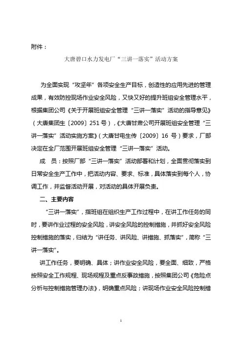 大唐碧口水力发电厂“三讲一落实”活动方案