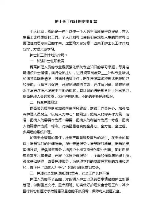 护士长工作计划安排5篇