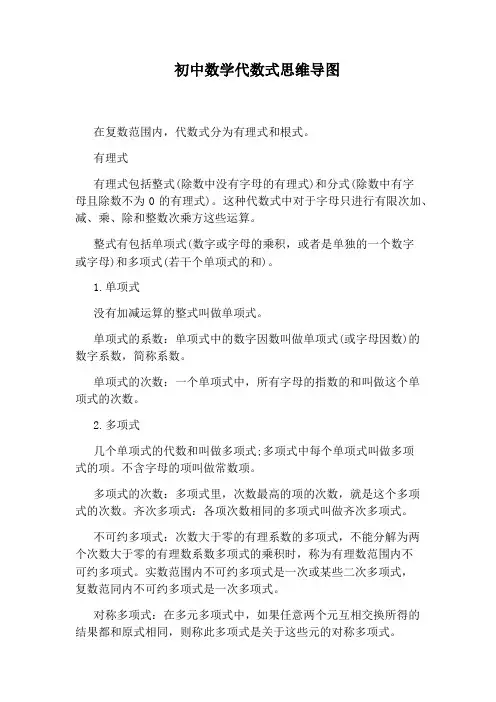 初中数学代数式思维导图