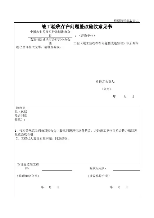 竣工验收存在问题整改验收意见书