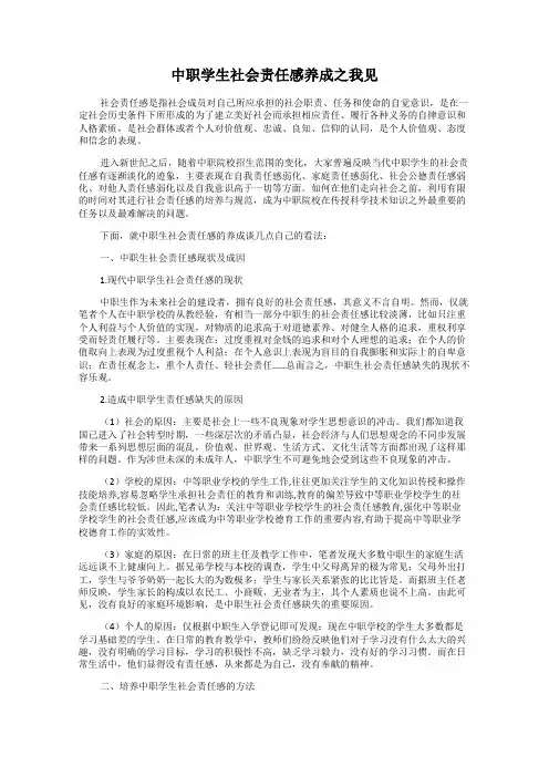 中职学生社会责任感养成之我见