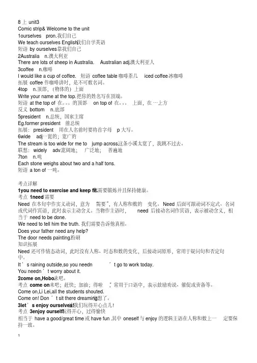 牛津译林版8上unit3知识点总结