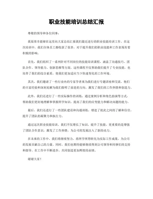 职业技能培训总结汇报