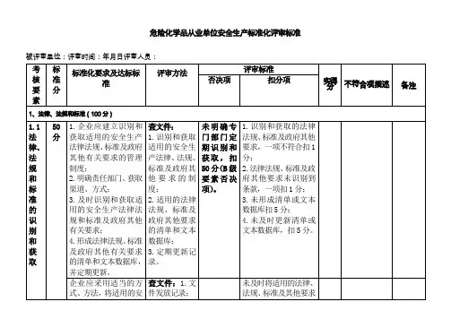 危险化学品从业单位安全生产标准化评审标准(最新版)