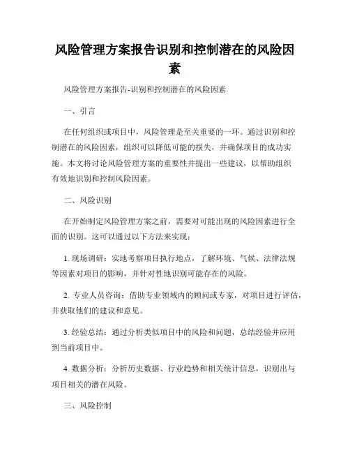 风险管理方案报告识别和控制潜在的风险因素