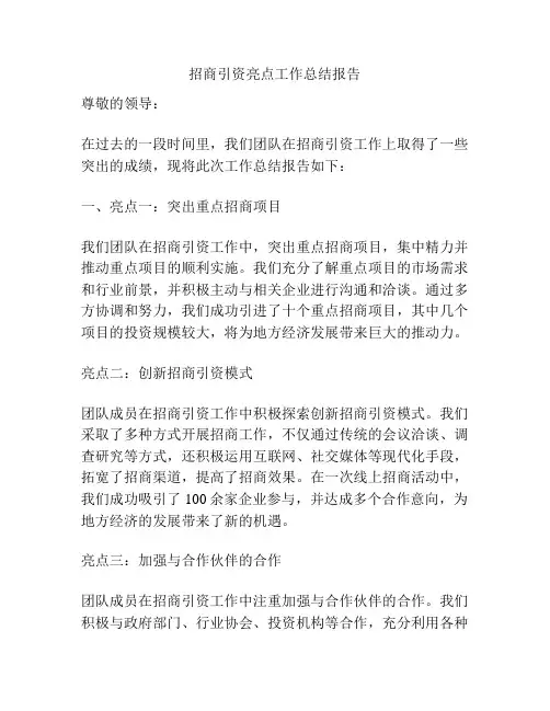 招商引资亮点工作总结报告