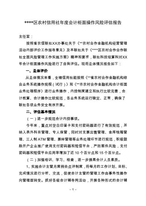 农村信用社年度会计柜面操作风险评估报告