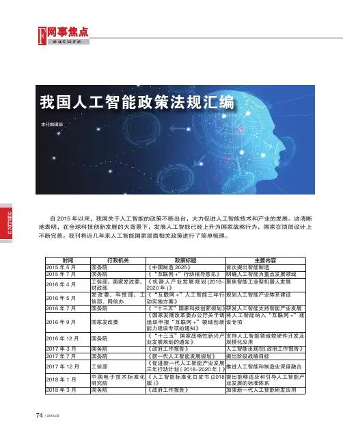 我国人工智能政策法规汇编