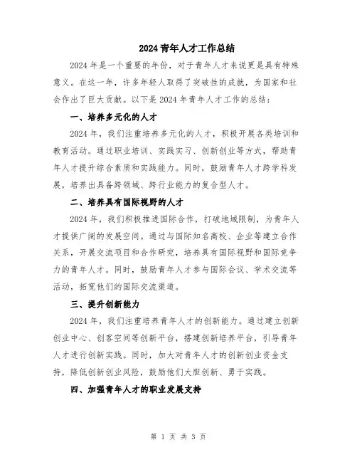 2024青年人才工作总结