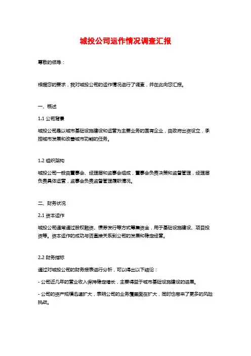 城投公司运作情况调查汇报
