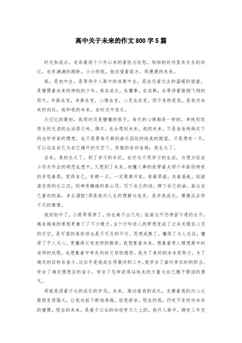 高中关于未来的作文800字5篇