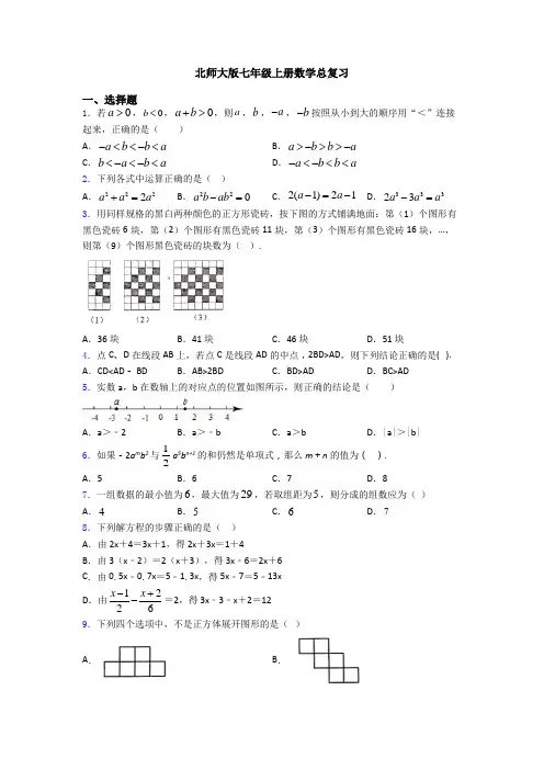 北师大版七年级上册数学总复习