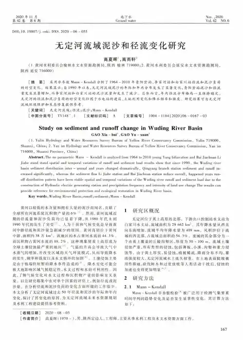 无定河流域泥沙和径流变化研究