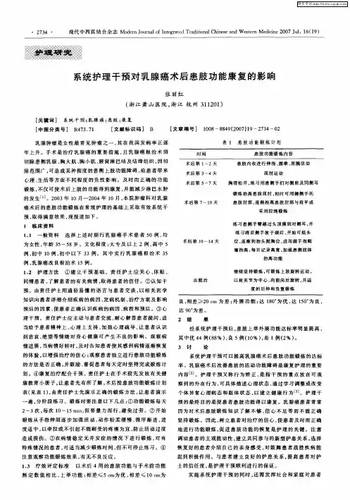 系统护理干预对乳腺癌术后患肢功能康复的影响