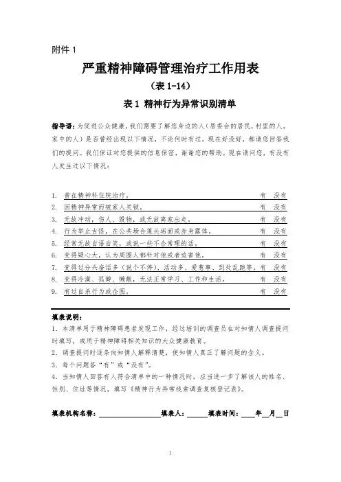 精神卫生19张表