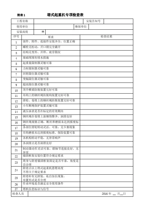 塔式起重机专项检查表