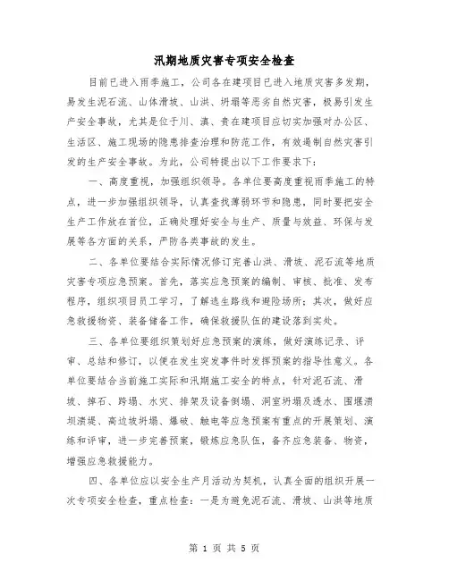 汛期地质灾害专项安全检查（2篇）
