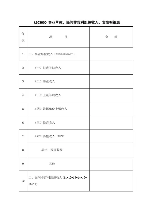 《事业单位、民间非营利组织收入、支出明细表》(A103000)
