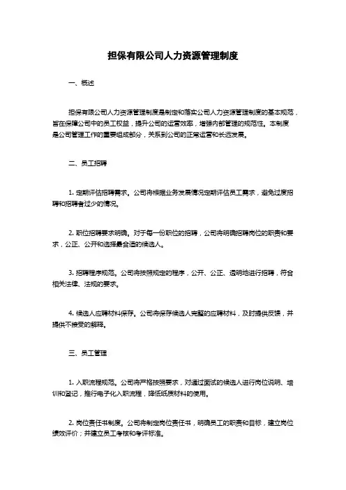 担保有限公司人力资源管理制度