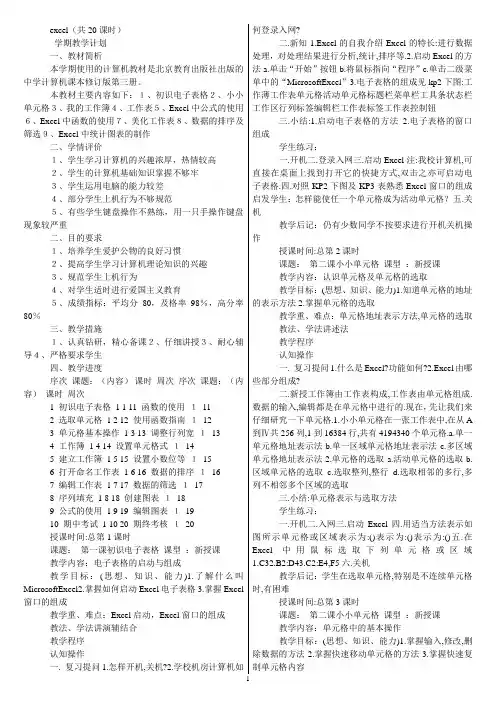 教学设计excel(共20课时)
