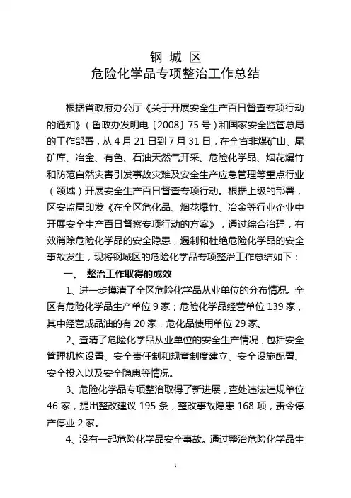 危险化学品专项整治工作总结