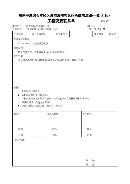 市政工程变更格式【范本模板】