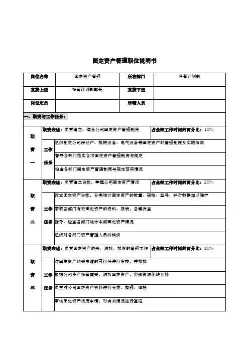 固定资产管理的职位说明书