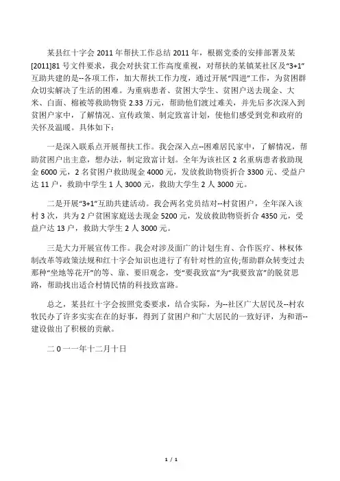 红十字会2011年联系点帮扶总结