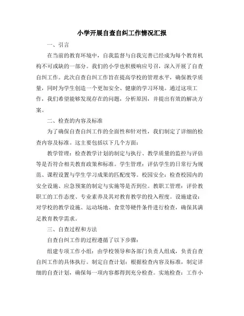 小学开展自查自纠工作情况汇报