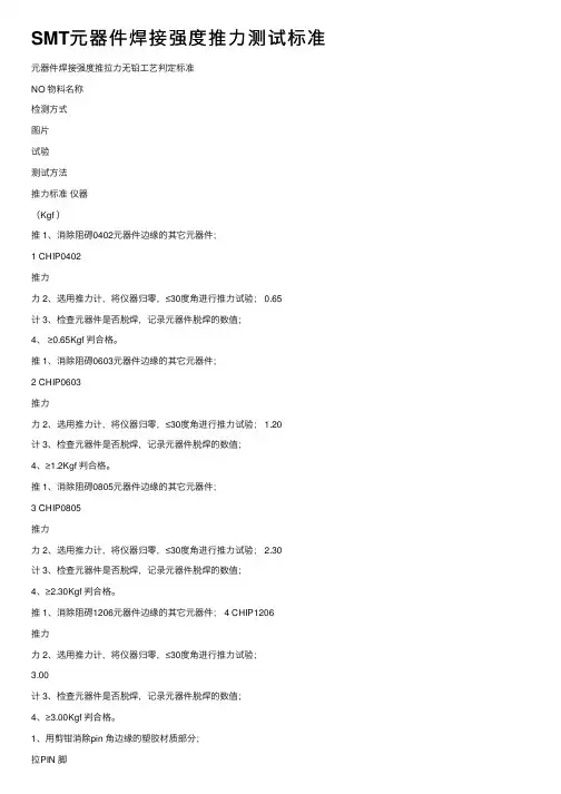 SMT元器件焊接强度推力测试标准