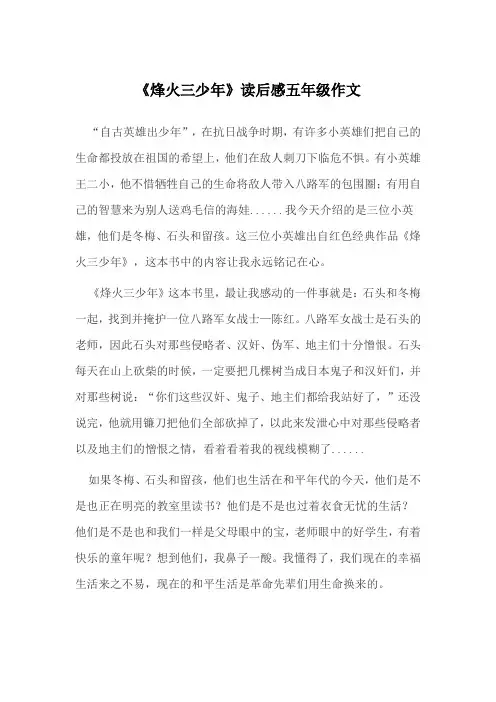 《烽火三少年》读后感五年级作文