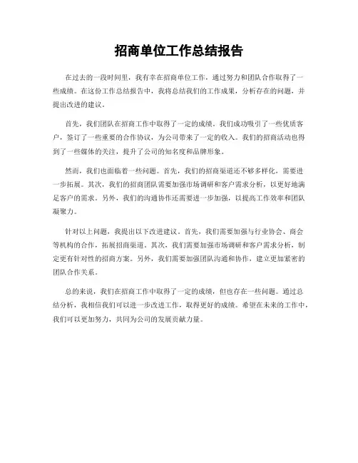 招商单位工作总结报告